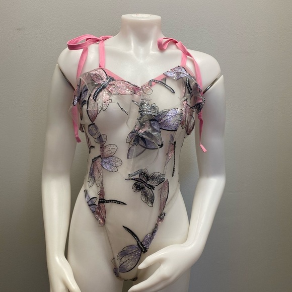Dragonfly sequin bodysuit with tie up straps - Picture 7 of 8